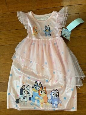 Bluey Pink Tulle Ruffle Nightgown, 4T, NWT